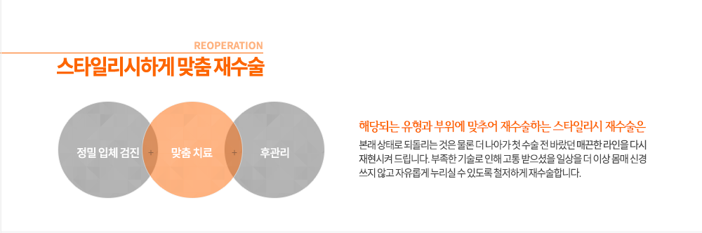 나는 어떤 종아리?
1. 안쪽에 알통이 있는 유형
내측 비복근이라고 하는 이 부위는 쉽게 발달되는데, 특히 하이힐을 신거나 힘을 주었을 때 가장 먼저 튀어나오는 부분으로 종아리 근육의 고민이 있으신 분들이 대개 발달한 곳입니다.
어울리는 시술(마우스를 대면) -> 종아리퇴축, 보톡스
2. 바깥쪽에 알통이 있는 유형
외측 비복근인 이 부위는 적은 근육량을 가지고 있어 발달했다면 선천적인 유전적 요인이 있거나 운동을 과하게 했거나 다리 구조에 이상이 있어 비정상적으로 커졌을 확률이 큽니다. 이 유형의 경우 바깥 쪽이 도드라지기 때문에 오자다리로 보일 염려도 있어 다리 라인이 예쁘지 않습니다. 
어울리는 시술(마우스를 대면) -> 종아리퇴축, 보톡스
3. 비근이 발달한 유형
가자미근이라고도 불리는 이것은 종아리 안 쪽과 바깥쪽 라인을 아울러 위치해 있는 것으로 발달하면 발목이 두꺼워 보이고 라인도 예쁘지 않게 됩니다. 특히 오자다리를 가지신 분이 주로 발달한 근육도 이 부위입니다.
어울리는 시술(마우스를 대면) -> 미세 종아리 퇴축
4. 복합 발달
어느 한 부위에만 근육이 커진 것이 아니라 골고루 커져 있는 상태를 뜻하는 것으로 흔히 말하는 ‘종아리 알’을 뜻하는 것입니다. 이렇게 전체적으로 근육이 생성되어 있는 것은 잘못된 자세를 가지고 있거나 운동을 과도하게 했을 때에 주로 발생합니다.
어울리는 시술(마우스를 대면) -> 종아리퇴축, 보톡스
5. 근육과 지방 과다
근육뿐 아니라 지방도 과다하게 분포되어 있어 전체적으로 근육만 튀어나온 것이 아니라 두꺼워 보이는 형태입니다. 다리구조나 체형 구조에 이상이 있거나 평발인 경우에 주로 발생합니다.
어울리는 시술(마우스를 대면) -> 종아리퇴축과 지방흡입, 보톡스와 지방흡입
